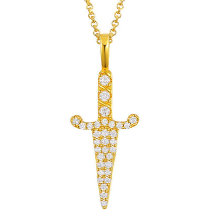 Gold 18K Gold Plated VVS Moissanite Diamond Sword Charm Pendant Necklace Bling Iced Out Pendant