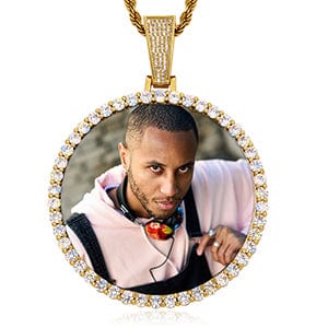 Gold 68mm Iced Out Sublimation Blanks Pendant Hip Hop Custom Memory Photo Frame Pendant Necklace