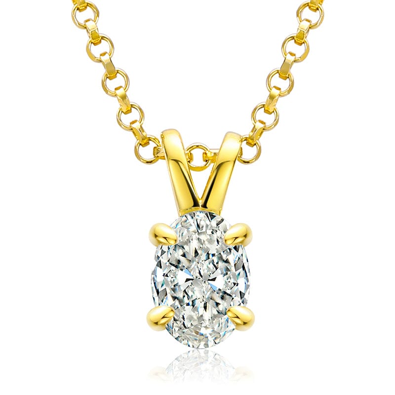 Gold 925 Sterling Silver  - 1ct Oval Cut Moissanite Diamond Pendant Necklace