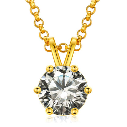 Gold 925 Sterling Silver 6 Prong Set 6.5mm - 1ct D Color VVS1 Clarify Moissanite Diamond Solitaire Pendant Necklace For Women