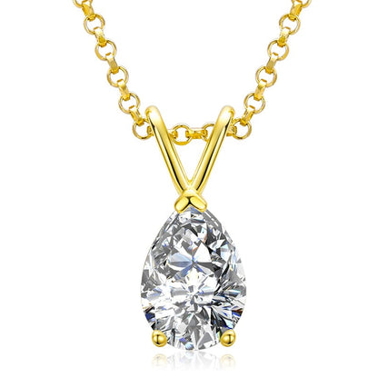 Gold 925 Sterling Silver Necklace - 1ct Pear Cut VVS Moissanite Diamond Solitaire Pendant Engagement Gift