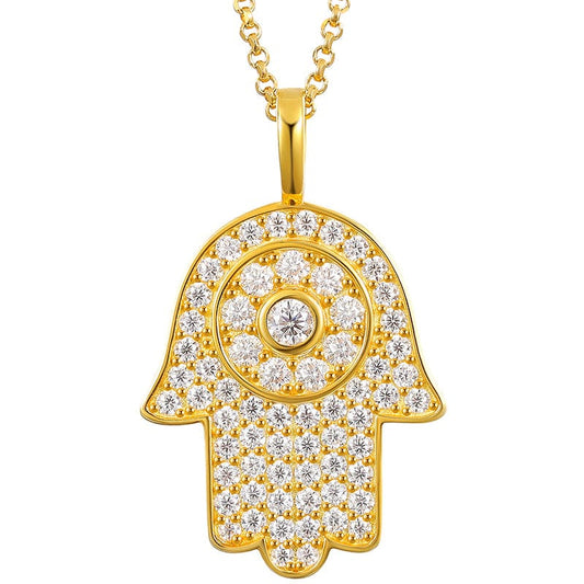 Gold Arab Jewellery Pure Silver - VVS Moissanite Hamsa Hand Charm Pendant Necklace Lucky Charm For Men Women