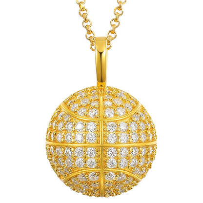 Gold Basketball Fan Jewelry - 925 Sterling Silver VVS Moissanite Basketball Charm Pendant Necklace