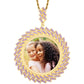 Gold-Blue Hip Hop Jewelry Necklace 18K Gold Plated Colorful Zircon Iced Out Custom Photo Memory Pendant