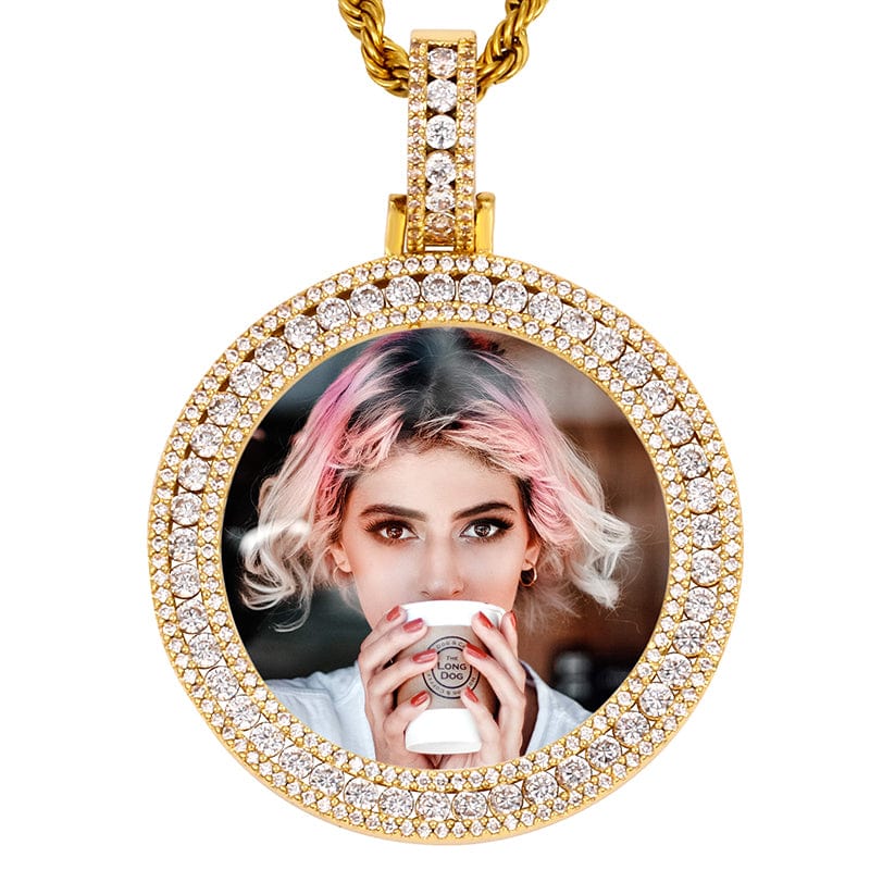 Gold Charms For Jewelry Making Round Personalised Custom Name photo Frame Pendant With Chain