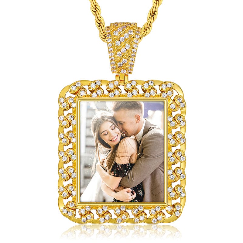 Gold Cuban Link Chain Shape Custom Photo Pendant Necklace Hip Hop Iced Out Picture Pendant