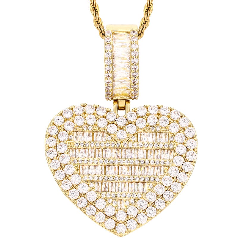 Gold Custom Gold Filled Jewelry Heart Charms Necklace Iced Out Moissanite Picture Pendant