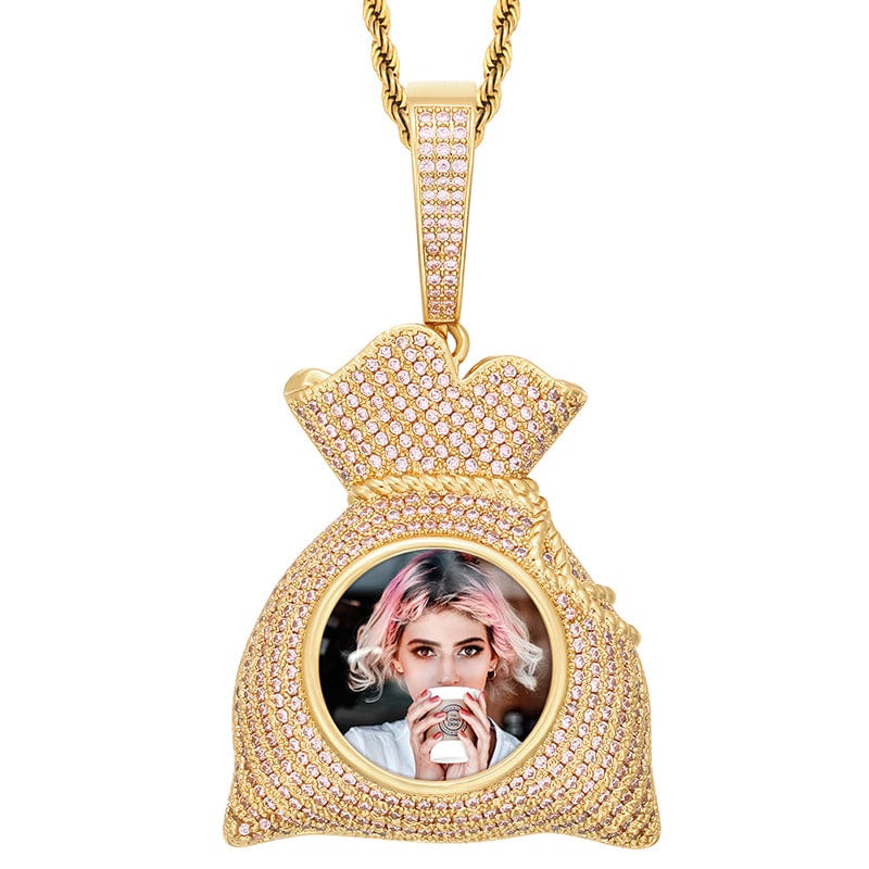 Gold Custom Hip Hop Gold Plated Bag Charms Silver Jewelry Locket Photo Pendant Iced Out Crystal Pendant With Picture