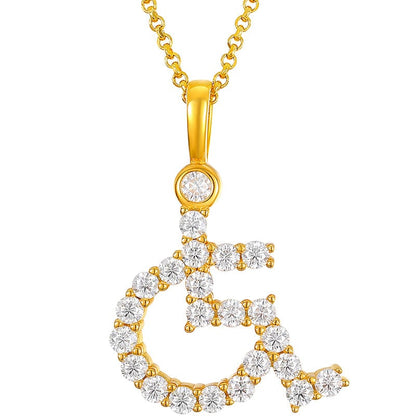 Gold Design Wheelchair Statement Charm - Necklace Gold Silver Plated Silver Moissanite Pendant