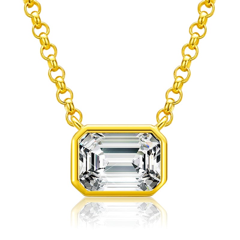 Gold Diamond Tester Emerald Cut  - 1ct Moissanite Diamond Engagement Solitaire Pendant Necklace With GRA Certificate