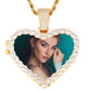Gold Gold Plated Brass Iced Out Zircon Diamond Heart Locket Custom Photo Pendant Necklace