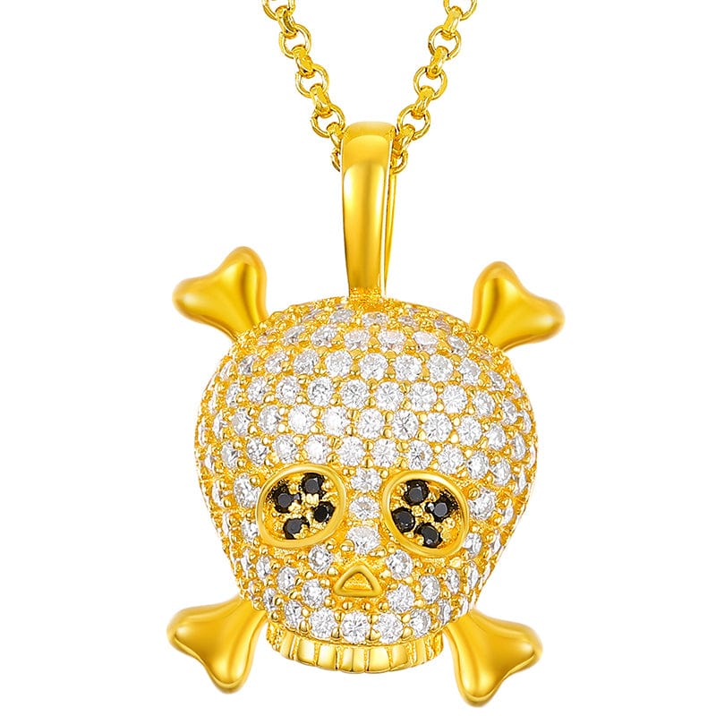 Gold Gold Plated Pure Silver VVS Moissanite Diamond Skull Charm Pendant Necklace For Men Women