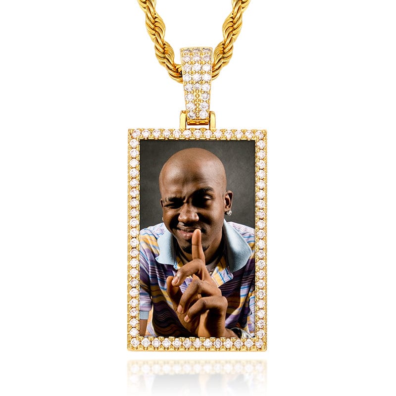 Gold Gold Plated Square Sublimation Blanks Medallions Photo Pendant Iced Out CZ Diamond Custom Photo Pendant