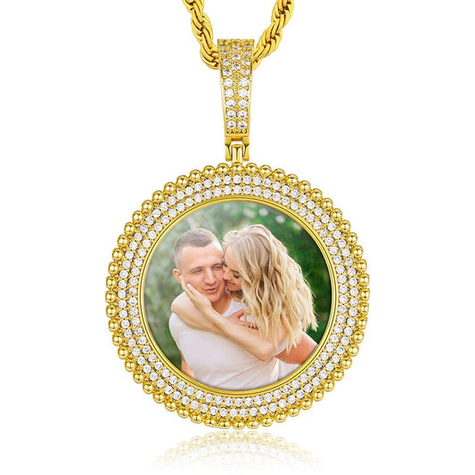 Gold Hip Hop Custom Picture Necklace Memory Blank Photo Pendant With Rope Chain