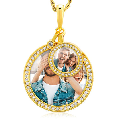 Gold Hip Hop Jewelry Iced Out Size Circle Memory Photo Frame Pendant Necklace