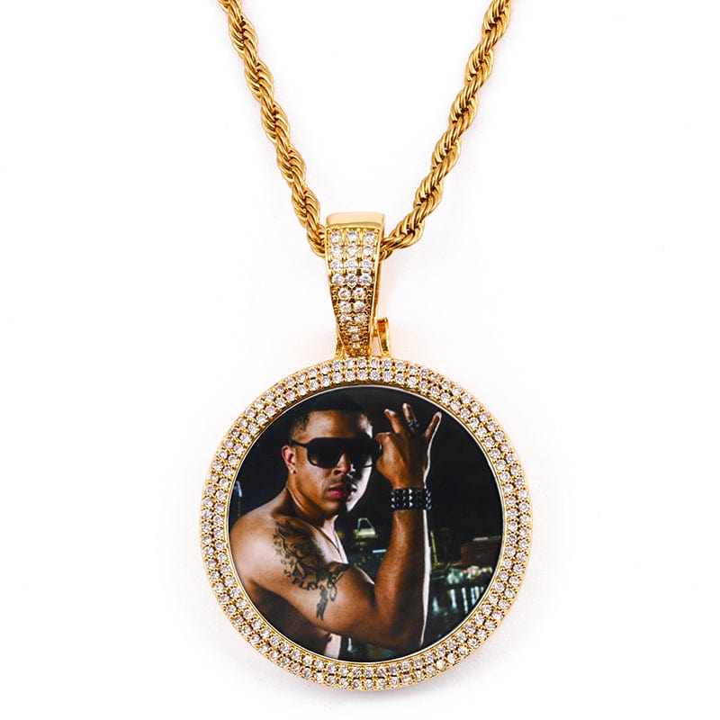 Gold Hip Hop Pendant Charms Necklace Custom Engraved Picture Pendant With Chain