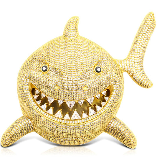 18K Gold Plated Necklace - Full Paved CZ Diamond Pendant -Iced Out Shark