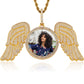 Gold Hot Selling 18K Gold Plated Brass Zircon Iced Out Big Wing Photo Pendant With Rope Chain