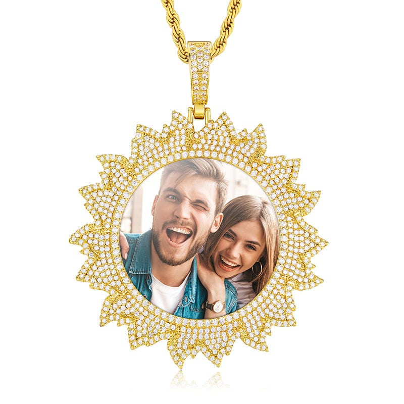 Gold Hot Sun  Custom Photo Necklace Iced Out Picture Frame Charm Pendant With Chain