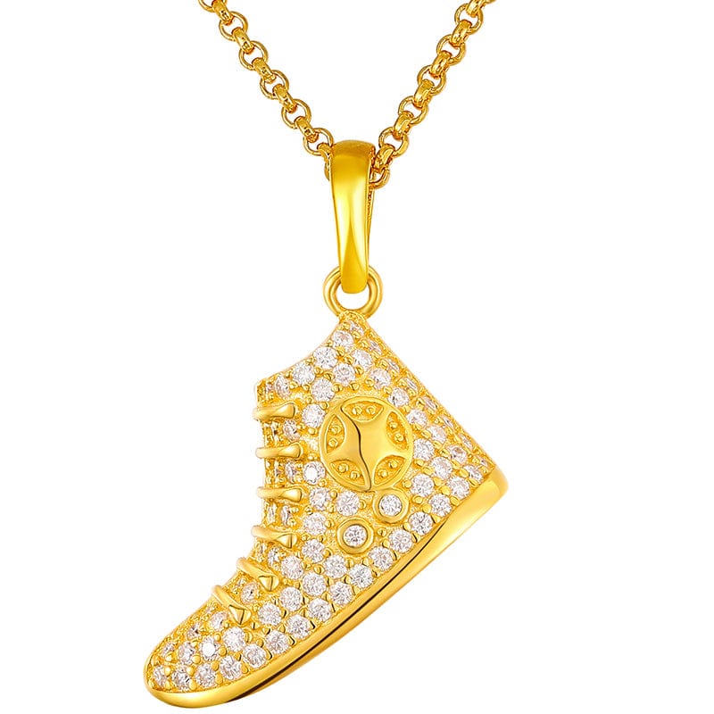 Gold Iced Out 925 Sterling Silver VVS Moissanite - Canvas Shoes Charm Pendant Necklace