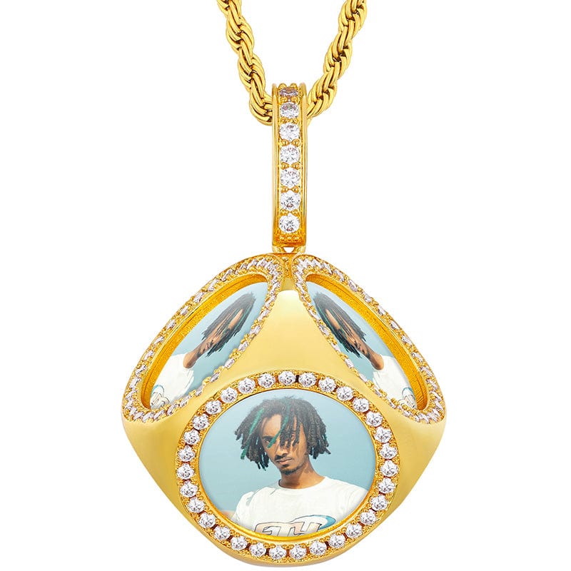 Gold Iced Out Gold Plated Sublimation Necklace Hip Hop Cube Custom Photo Pendant