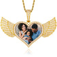 Gold Iced Out Jewelry Gold Plated AAAAA Cubic Zirconia Heart Wing Custom Sublimation Photo Pendant