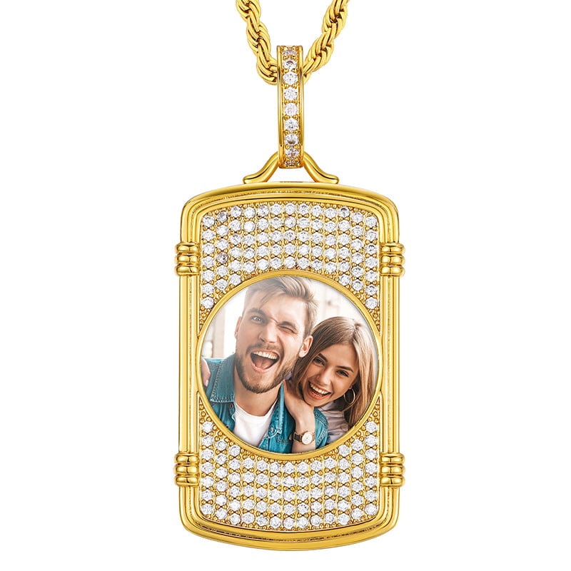 Gold Iced Out Military Card Custom Photo Pendant Jewelry Hip Hop Picture Necklace For Men
