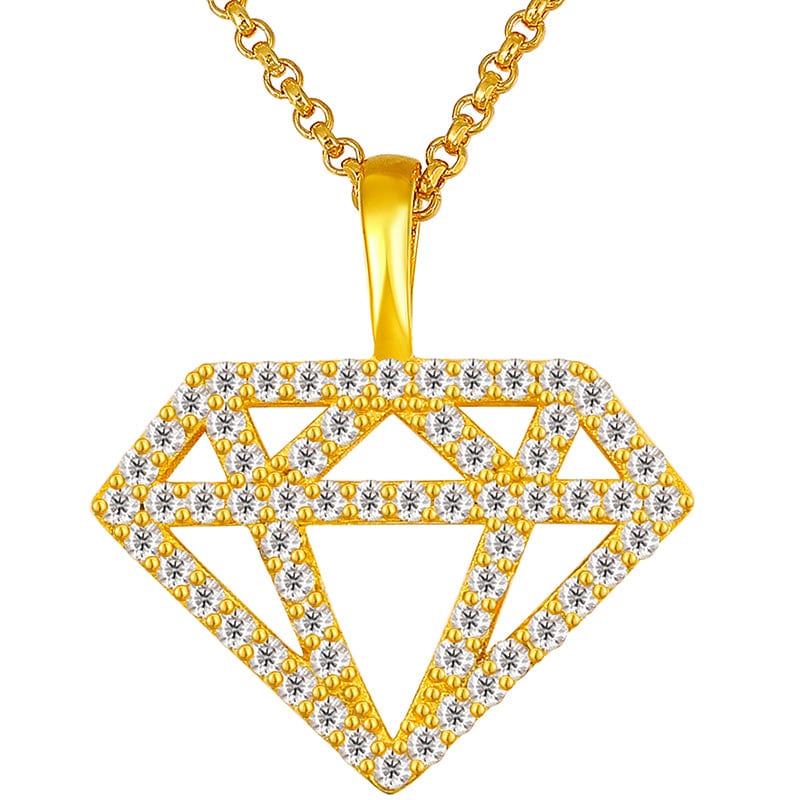 Gold Iced Out Sterling Silver  - Moissanite Diamond Silhouette Charm Pendant Luxury Gold Plated Pendant