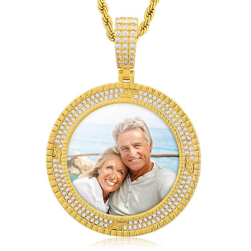 Gold Jewelry Iced Out 40mm Round Shape Custom Photo Picture Necklace For Men Women