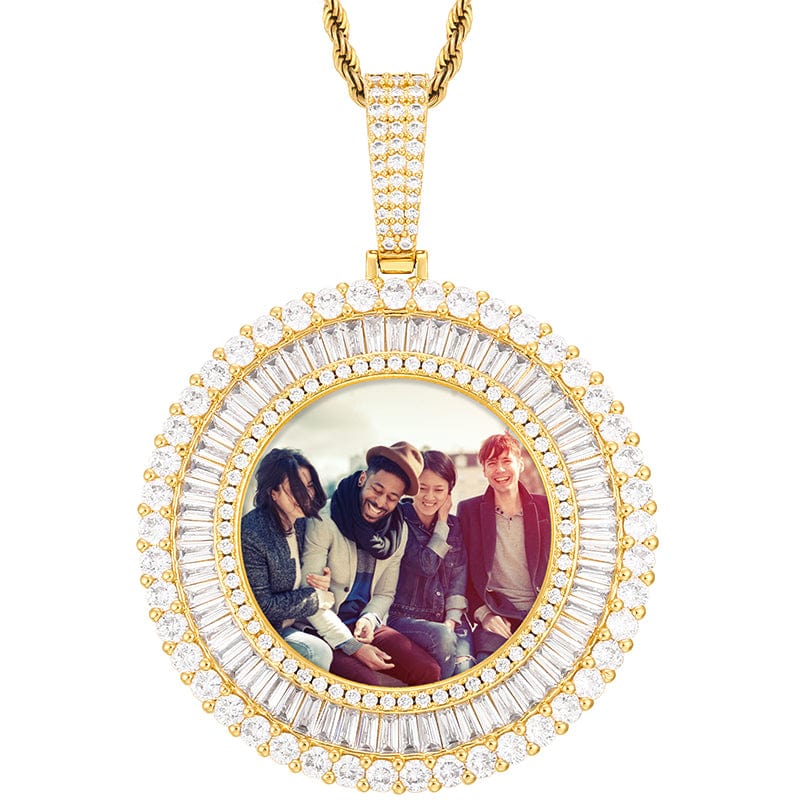 Gold Laxury 18K Gold Plated Picture Pendant Iced Out Baguette Zircon Custom Photo Pendant