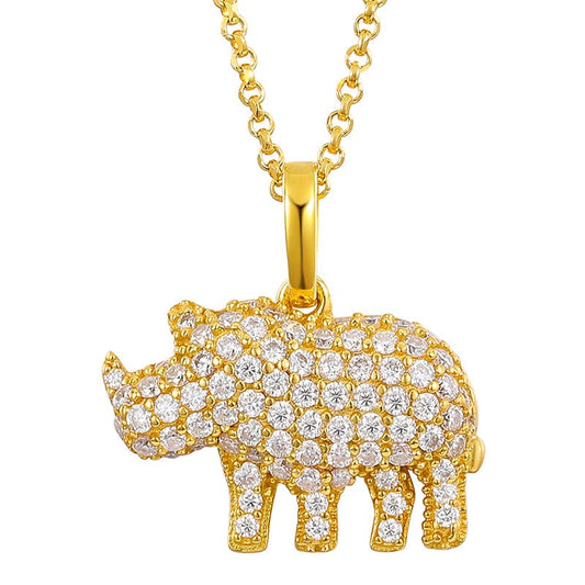Gold Moissanite Rhino Charm Pendant Hip Hop Jewelry For Men Women