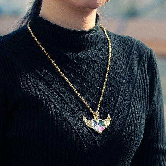 Gold Plated Brass  Wing Chain - Iced Out CZ Stone Pendant
