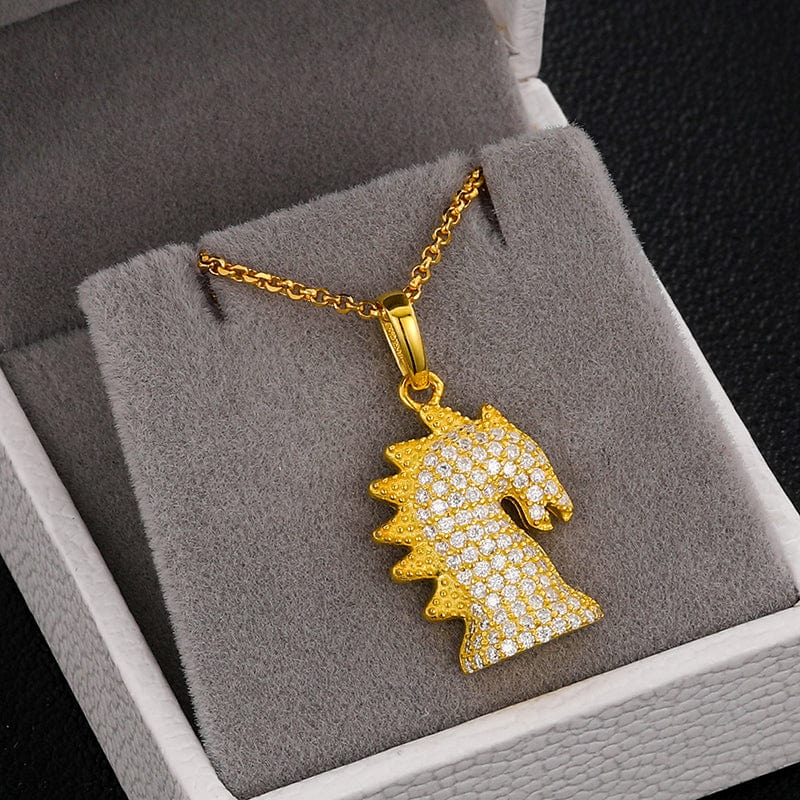 Gold Plated Chess Charm - 925 Silver VVS Moissanite Hippocampus Pendant Necklace