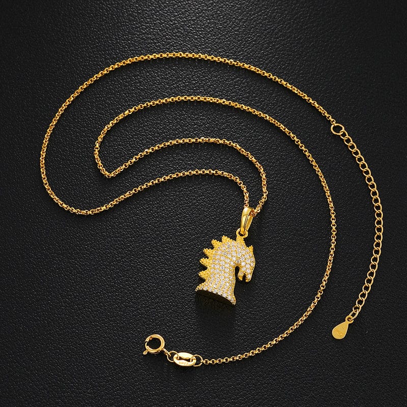 Gold Plated Chess Charm - 925 Silver VVS Moissanite Hippocampus Pendant Necklace