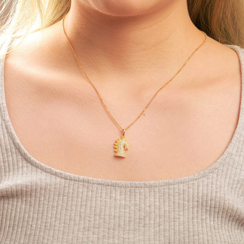 Gold Plated Chess Charm - 925 Silver VVS Moissanite Hippocampus Pendant Necklace