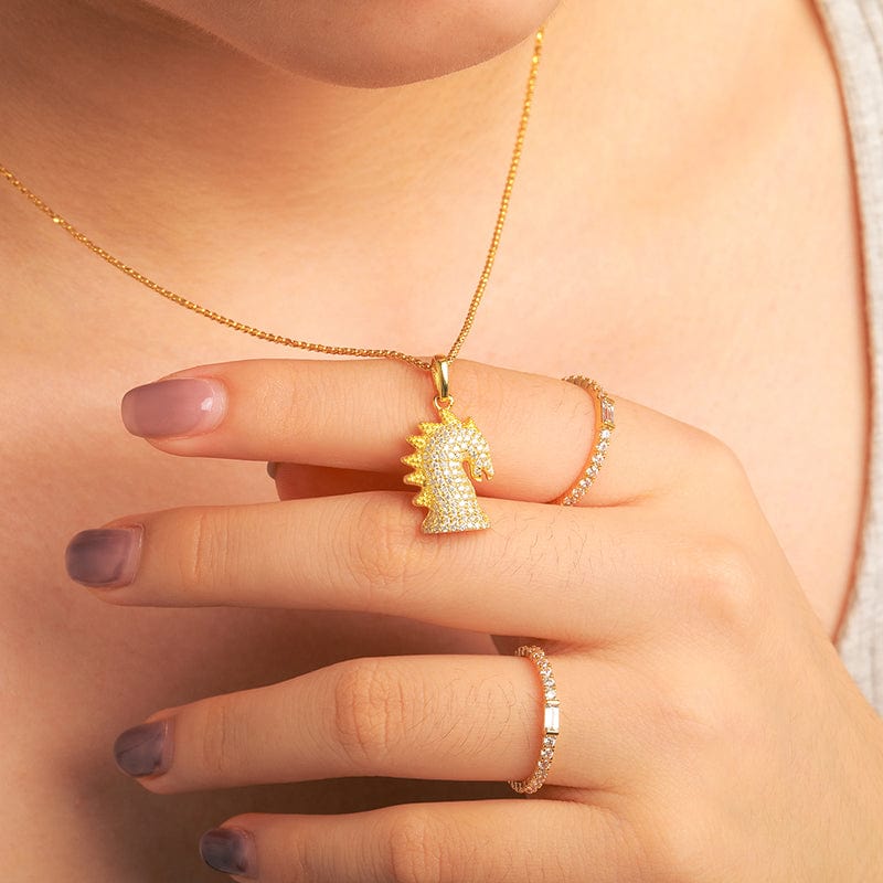 Gold Plated Chess Charm - 925 Silver VVS Moissanite Hippocampus Pendant Necklace