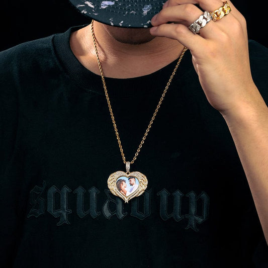 Heart Wing Rope Chain Picture Pendant, Custom Photo Hip Hop Chains