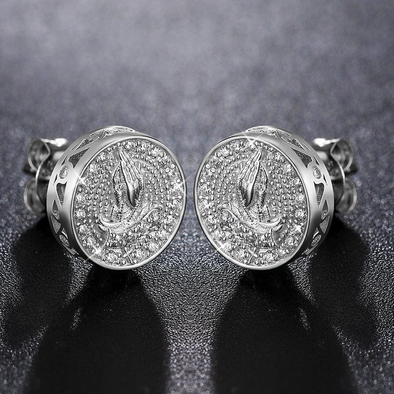 Gold Plated Hip Hop Jewelry 925 Sterling Silver VVS Moissanite Diamond Prayer Stud Earrings
