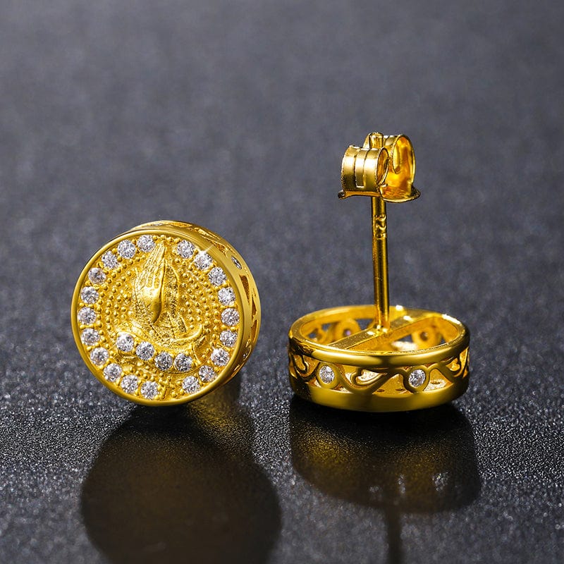 Gold Plated Hip Hop Jewelry 925 Sterling Silver VVS Moissanite Diamond Prayer Stud Earrings