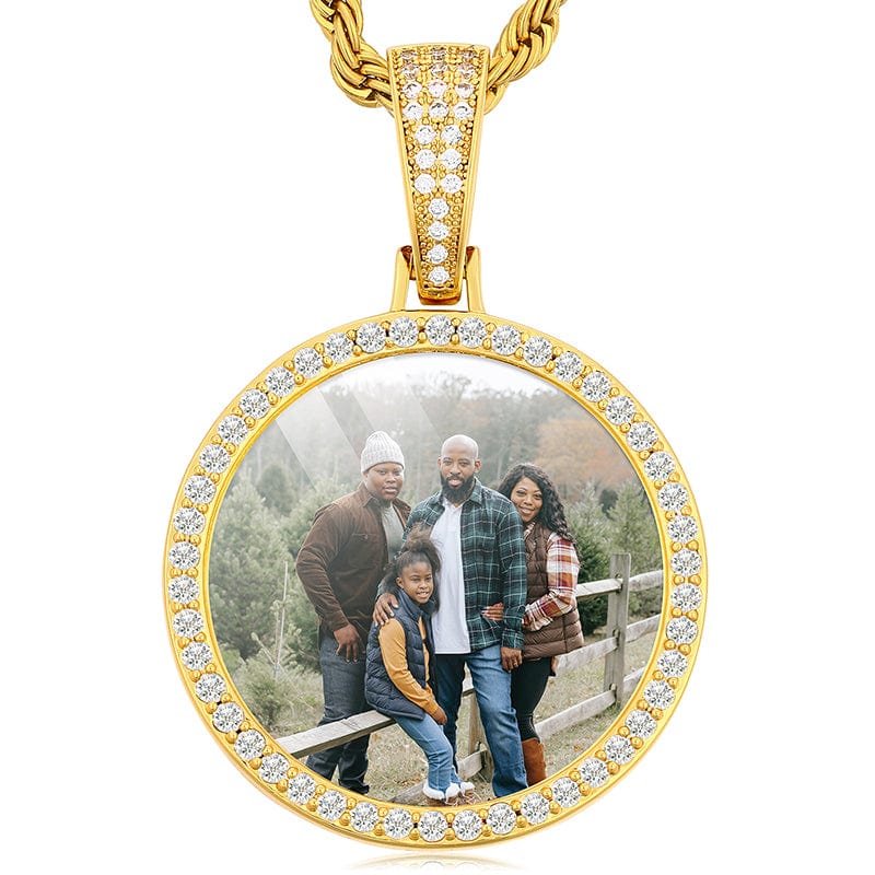 Gold Plated Paved CZ Stone Round Shape Custom Photo Pendant