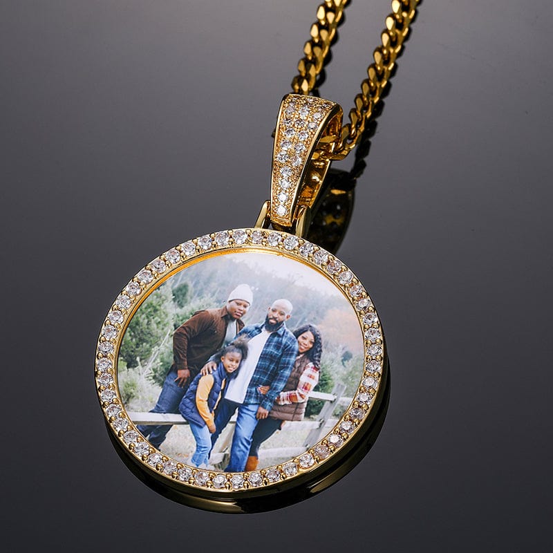 Gold Plated Paved CZ Stone Round Shape Custom Photo Pendant