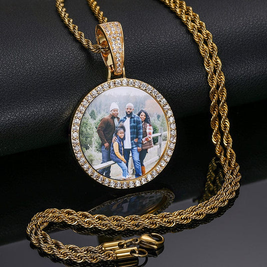 Custom Gold Plated Paved Rope Chain - CZ Stone Round  Pendant