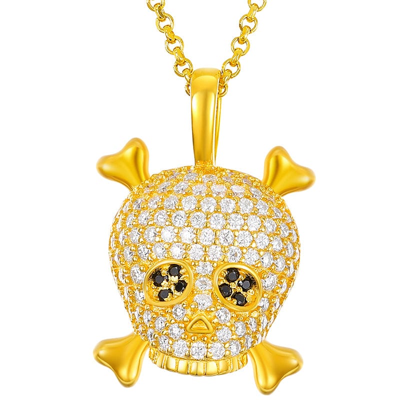 Gold Plated Pure Silver VVS Moissanite Diamond Skull Charm Pendant Necklace For Men Women
