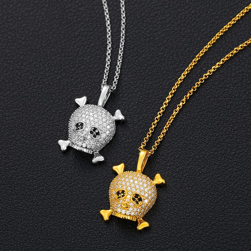Gold Plated Pure Silver VVS Moissanite Diamond Skull Charm Pendant Necklace For Men Women
