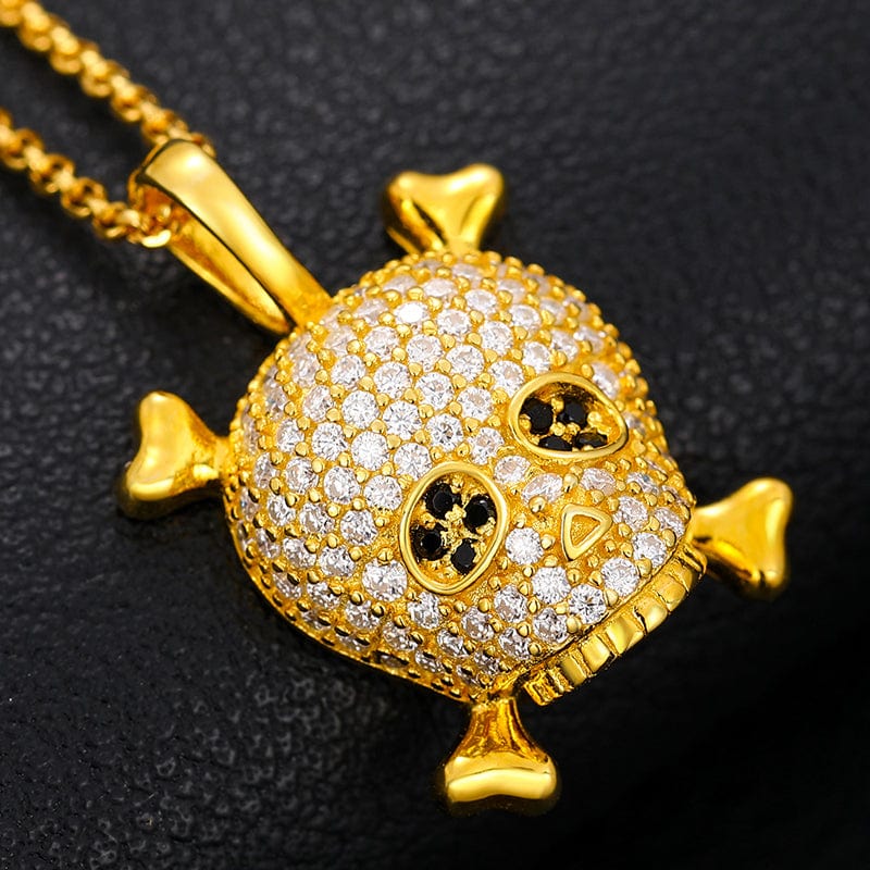 Gold Plated Pure Silver VVS Moissanite Diamond Skull Charm Pendant Necklace For Men Women