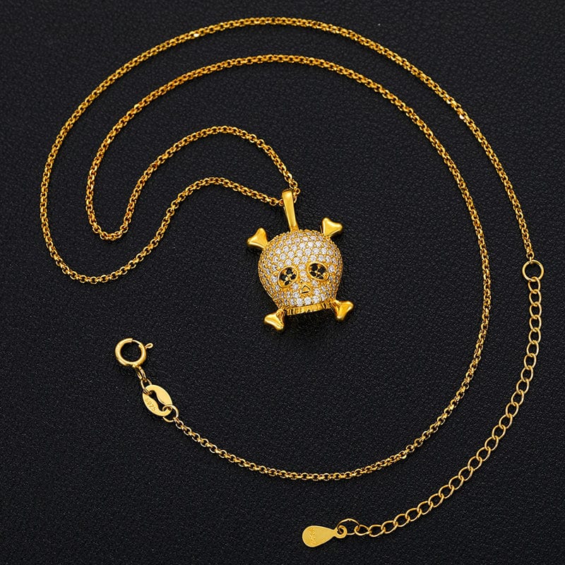 Gold Plated Pure Silver VVS Moissanite Diamond Skull Charm Pendant Necklace For Men Women