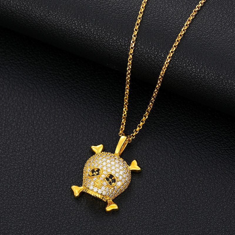 Gold Plated Pure Silver VVS Moissanite Diamond Skull Charm Pendant Necklace For Men Women