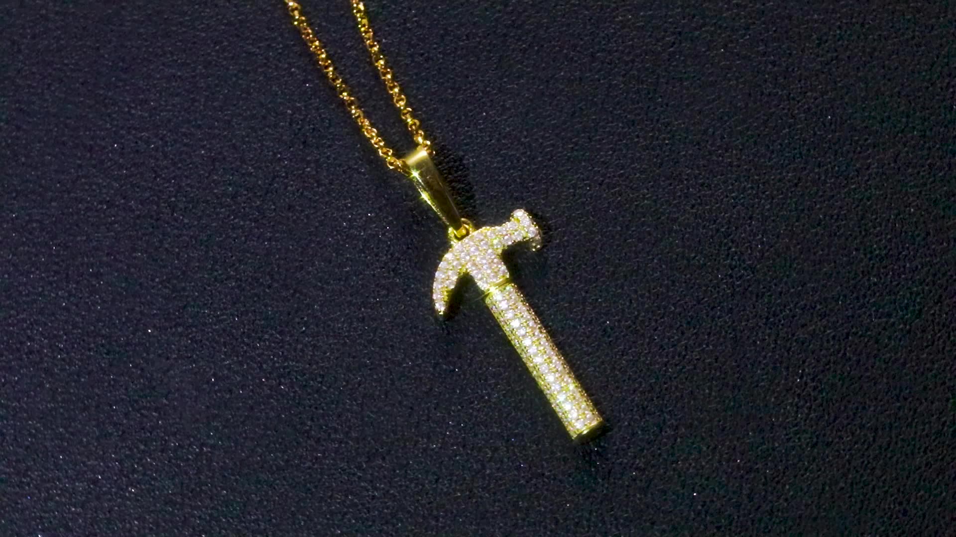 Gold Plated Silver 925 Moissanite Hammer Statement Charm Pendant With Chain
