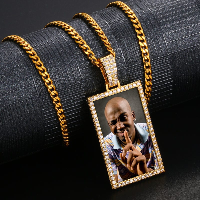Gold Plated Square Sublimation Blanks Medallions Photo Pendant Iced Out CZ Diamond Custom Photo Pendant