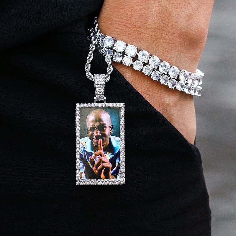 Gold Plated Square Sublimation Blanks Medallions Photo Pendant Iced Out CZ Diamond Custom Photo Pendant